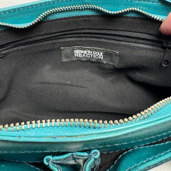 Kenneth Cole Reaction Teal-Colored Leather Shoulder Clutch Style Handbag - Picture 6 of 16